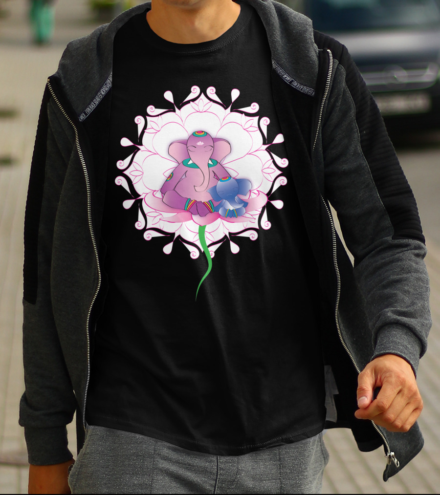 Ganesh Meditation With Lotus Flower Motif T-Shirt