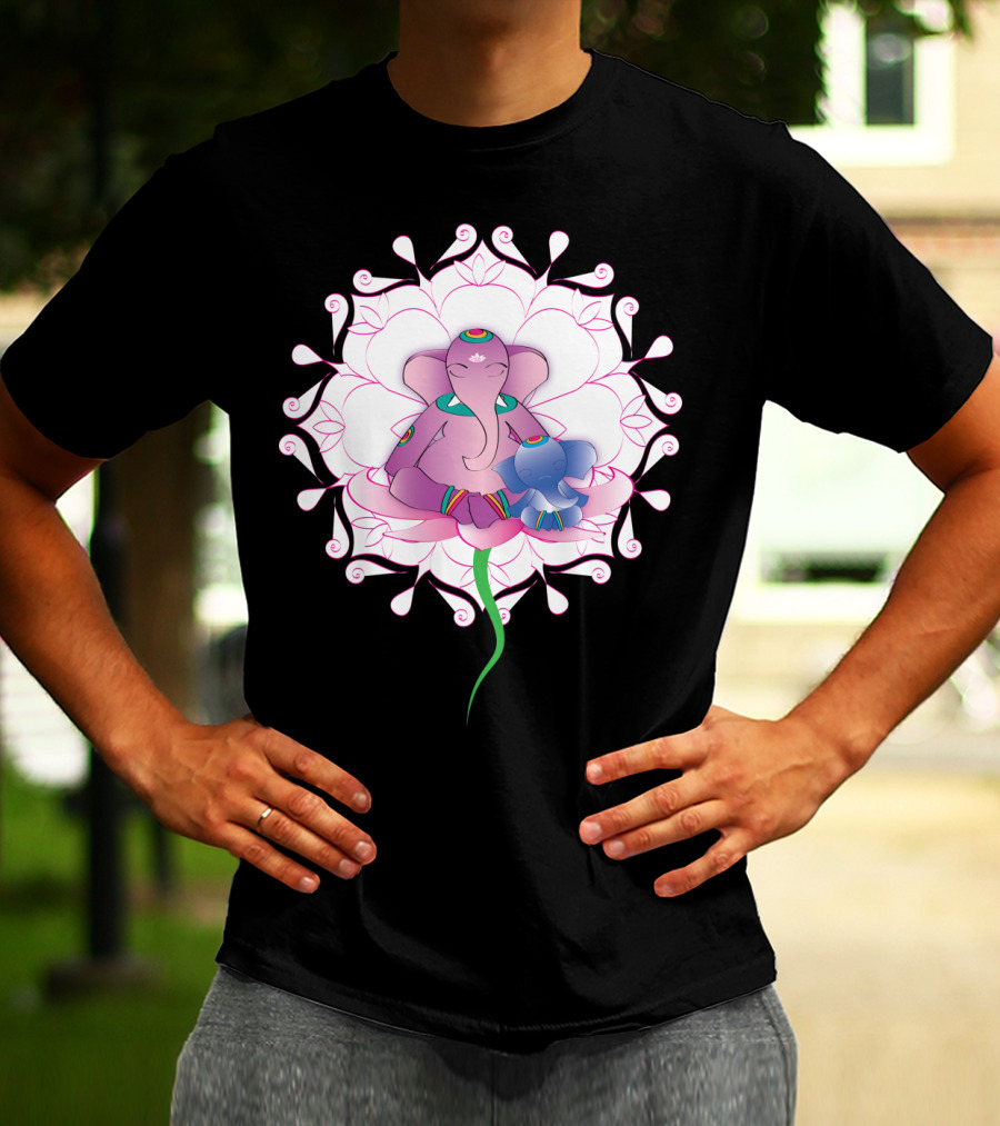 Ganesh Meditation With Lotus Flower Motif T-Shirt