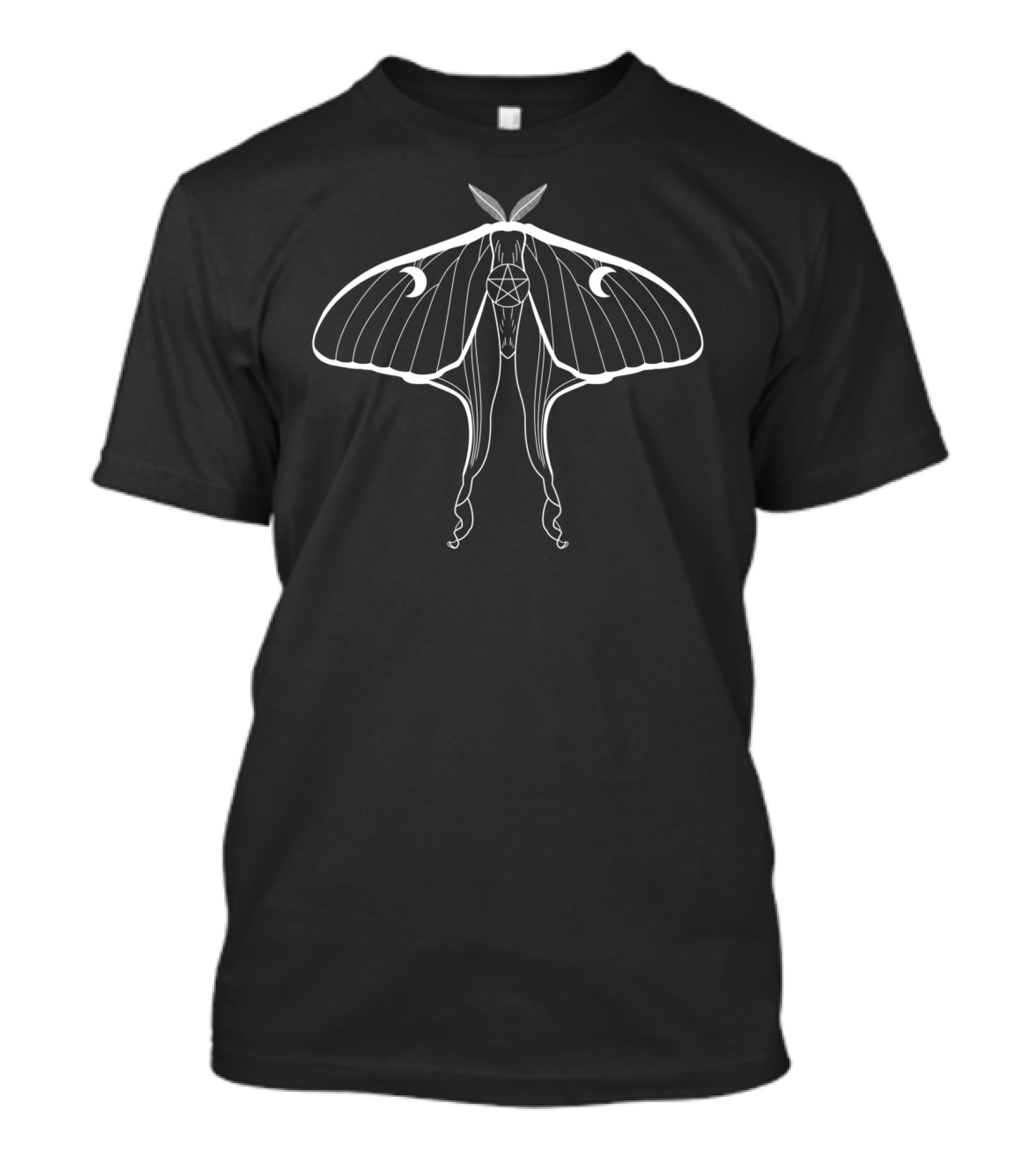 Pentagram Luna Moth Symbol With Crescent Moon Elements T-Shirt