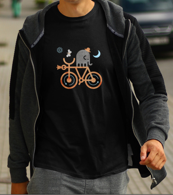 Elephant Hat Bicycle Moon Fly Whimsical T-Shirt