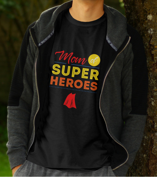 Mom Of Super Heroes With Red Cape Symbol Displayed Boldly T-Shirt