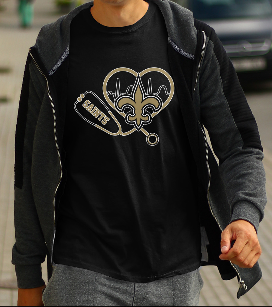 Saints Fleur-de-Lis Heartbeat Stethoscope T-Shirt