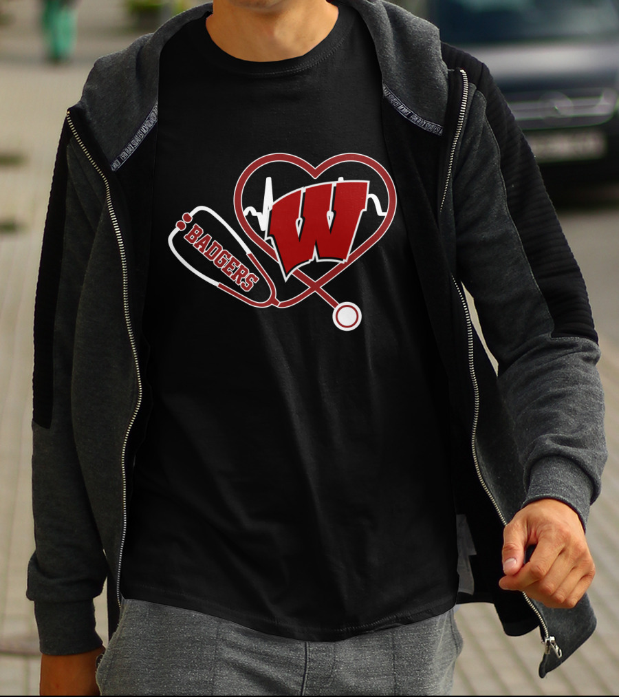Wisconsin Badgers Stethoscope Heartbeat T-Shirt