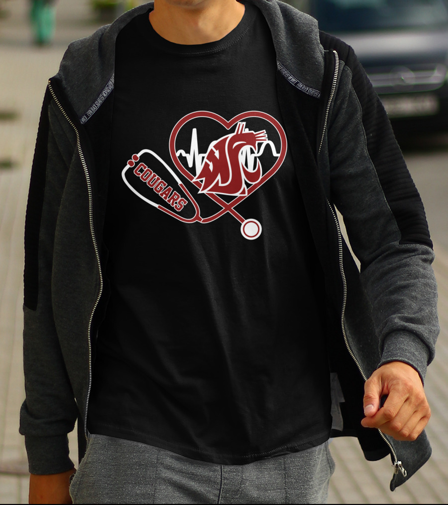 Cougars Washington State Heartbeat Stethoscope T-Shirt