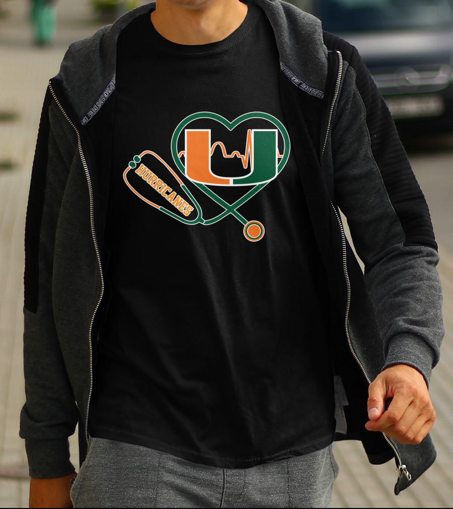 Miami Hurricanes Heartbeat Stethoscope U T-Shirt