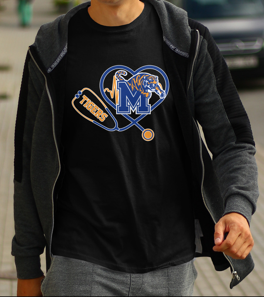 Heart And Stethoscope With Memphis Tigers M T-Shirt