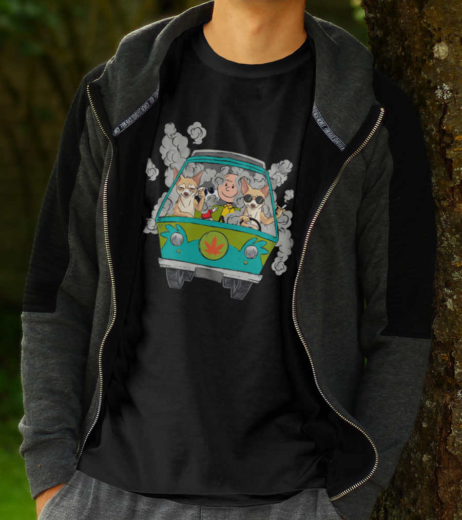 Chihuahua Ds0 Charlie Brown Driving Green Van Smoke T-Shirt