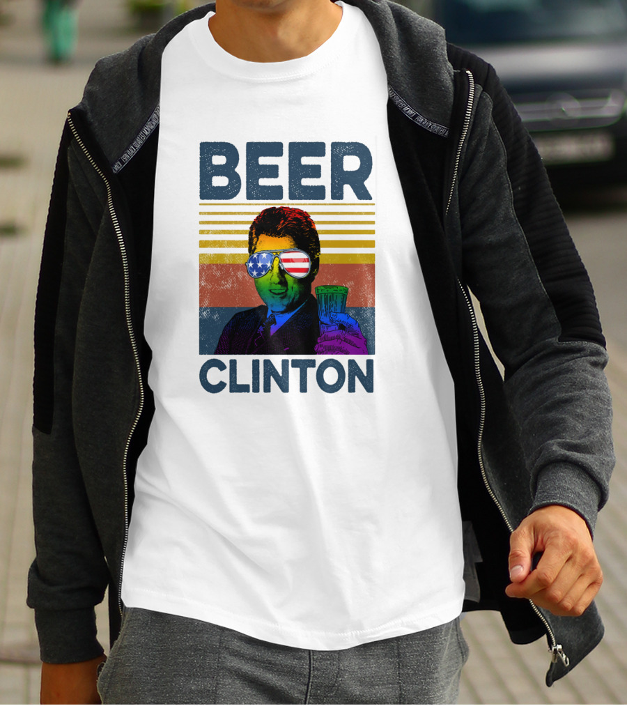 Beer Clinton Stars And Stripes Sunglasses Retro Drink T-Shirt