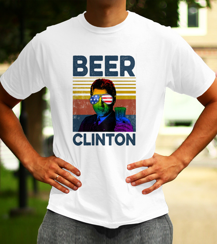 Beer Clinton Stars And Stripes Sunglasses Retro Drink T-Shirt