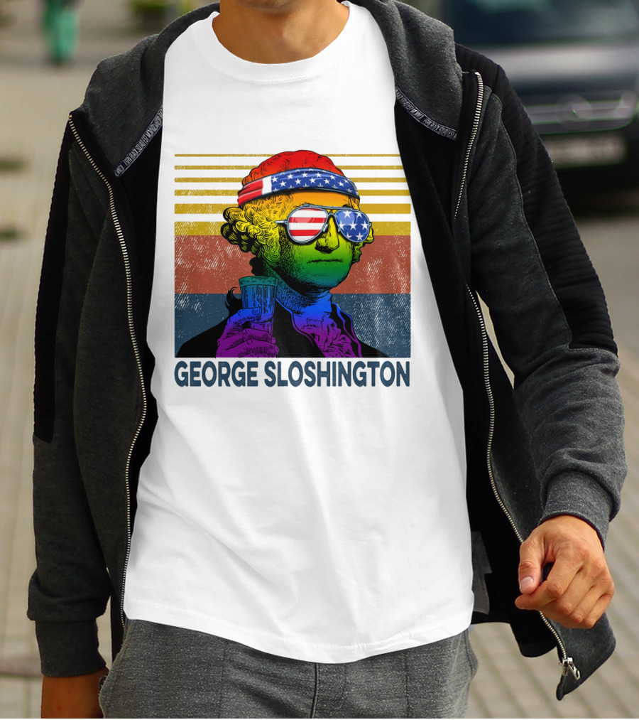 George Sloshington Patriotic Beer Celebration With American Flag Bandana And Sunglasses T-Shirt