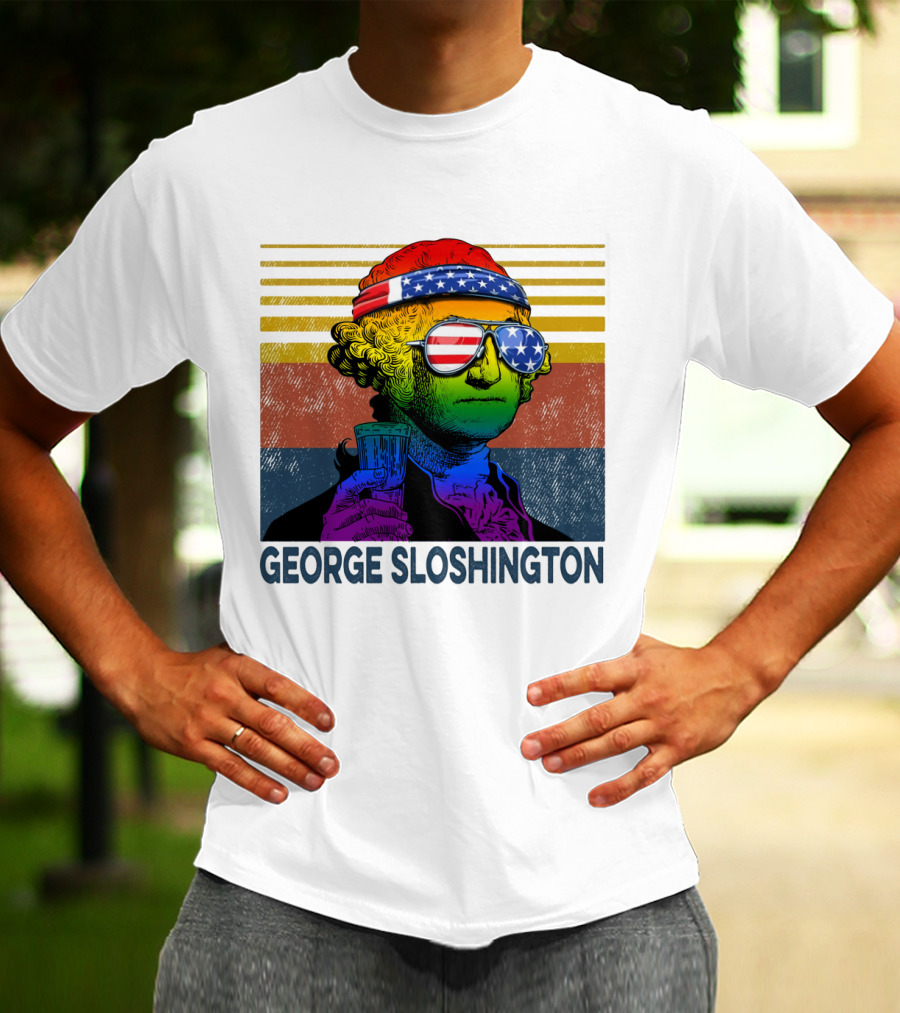 George Sloshington Patriotic Beer Celebration With American Flag Bandana And Sunglasses T-Shirt