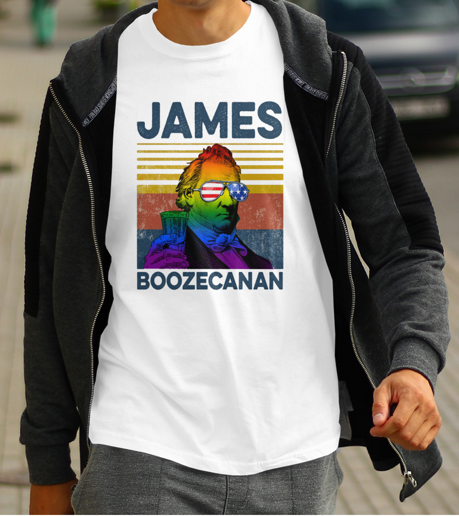 James Boozecanan American Flag Sunglasses With Beer Drink Rainbow T-Shirt