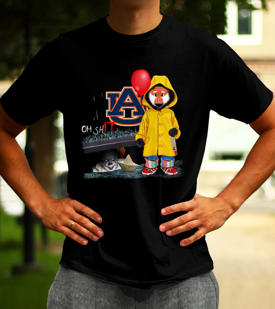 Auburn Tigers IT Parody Pennywise Raincoat Red Balloon Horror Crossover T-Shirt