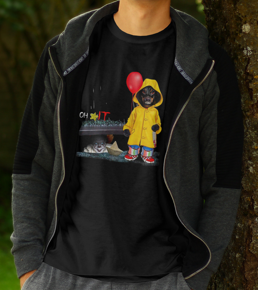 DachshundDs Oh IT With Creepy Clown And Red Balloon In Yellow Raincoat T-Shirt