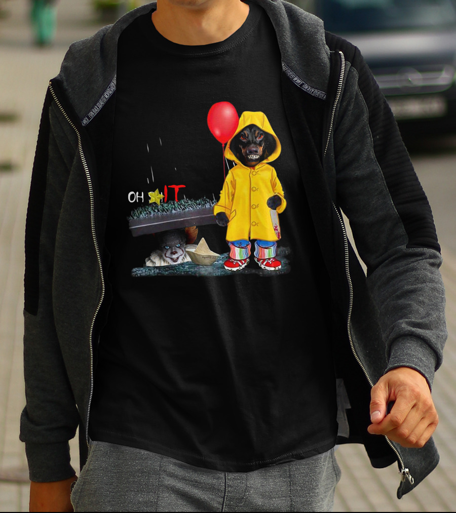 DachshundDs Oh IT With Creepy Clown And Red Balloon In Yellow Raincoat T-Shirt
