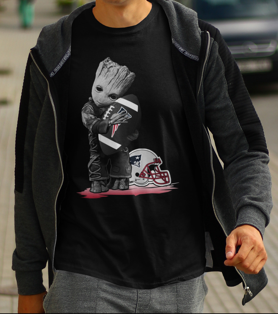 New England Patriots Groot Hugging Football With Team Helmet T-Shirt