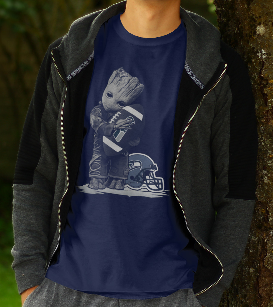 Seattle Seahawks Groot Holding Football With Helmet T-Shirt
