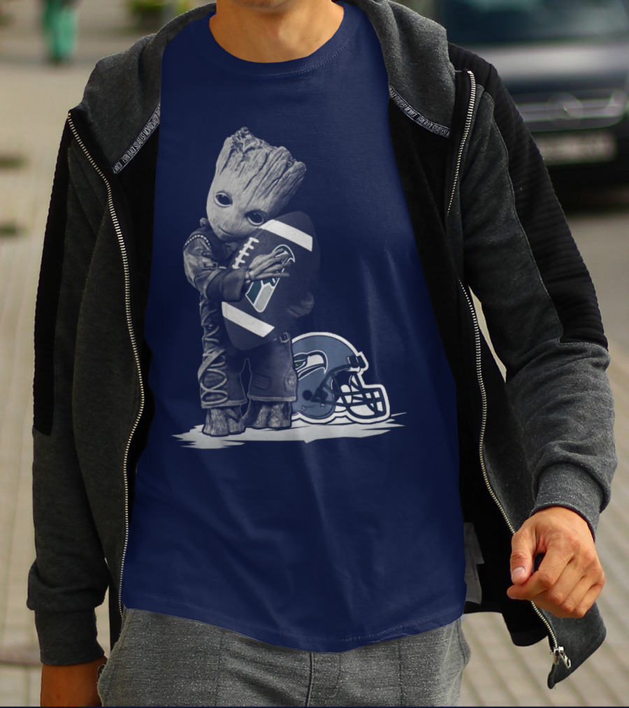 Seattle Seahawks Groot Holding Football With Helmet T-Shirt