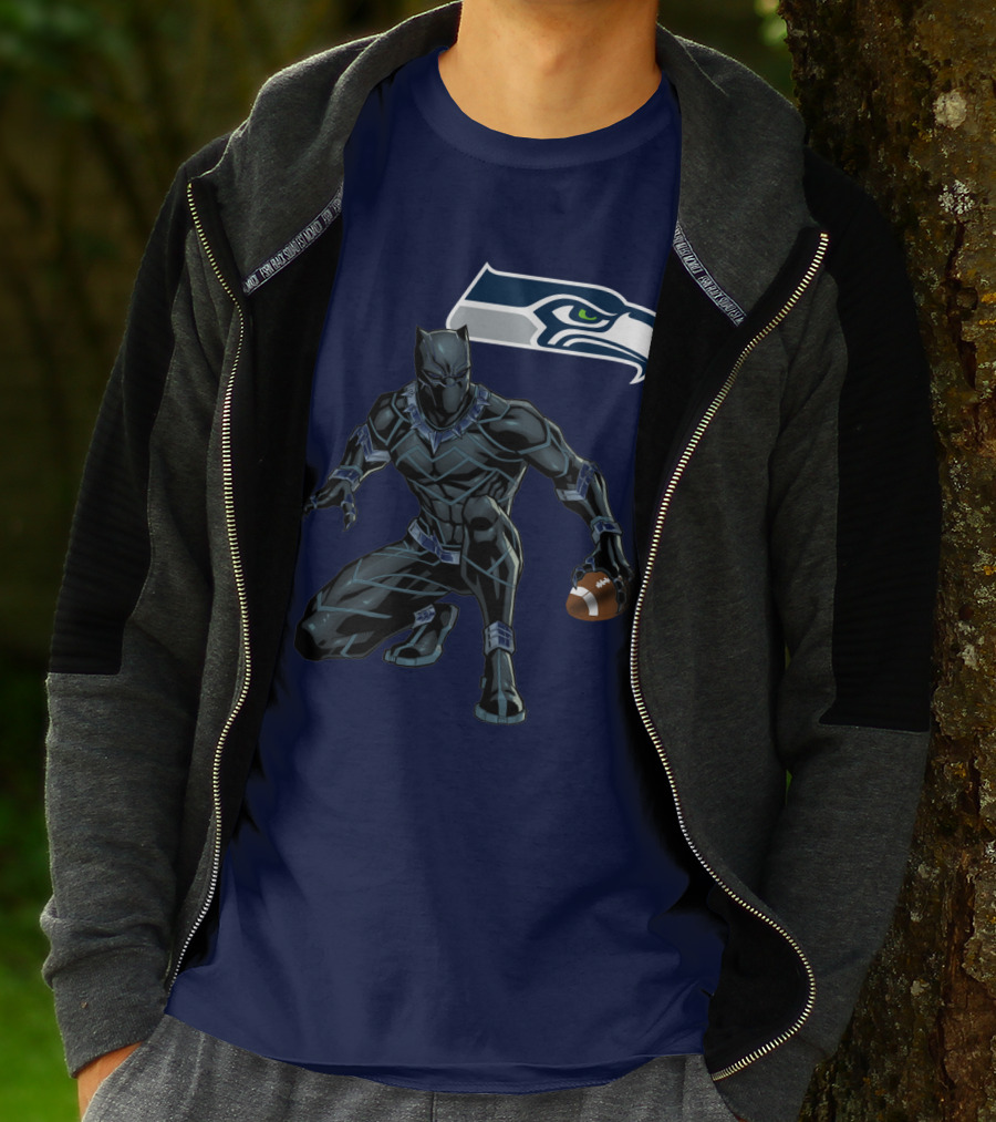 Seattle Seahawks Black Panther Football Character T-Shirt