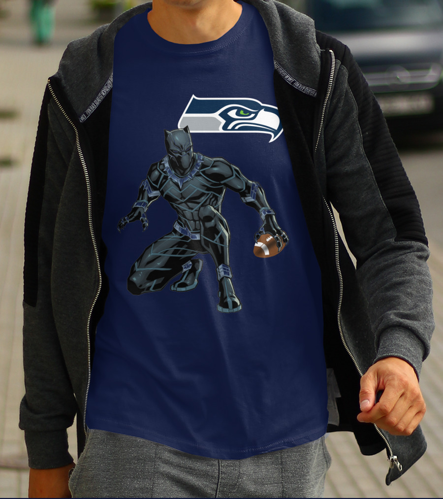 Seattle Seahawks Black Panther Football Character T-Shirt