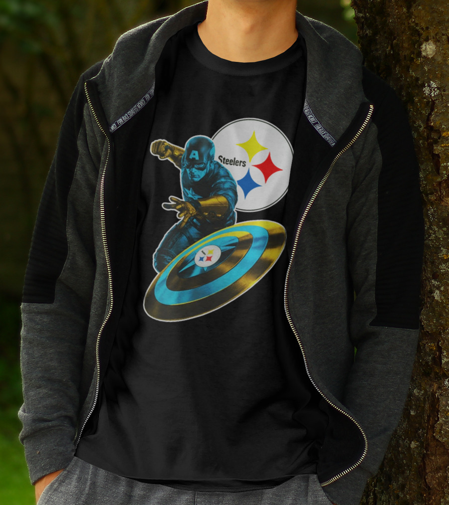Pittsburgh Steelers Captain America Shield And Logo Crossover T-Shirt