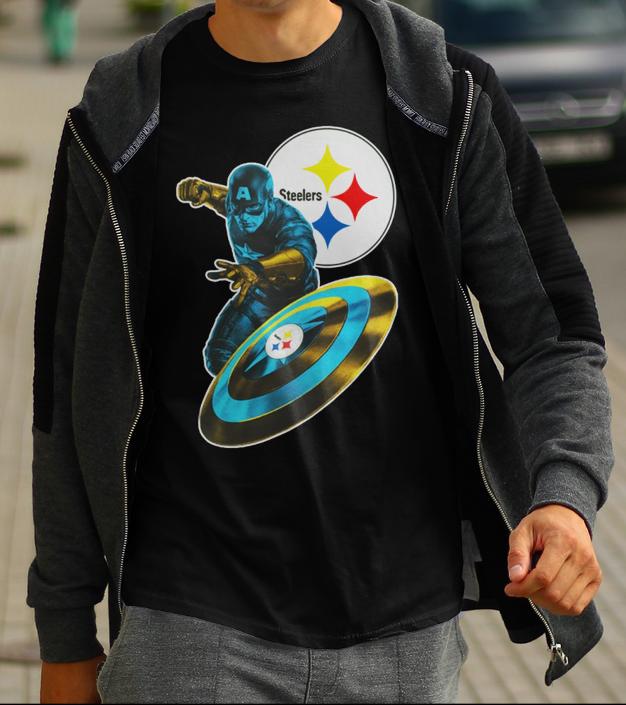 Pittsburgh Steelers Captain America Shield And Logo Crossover T-Shirt
