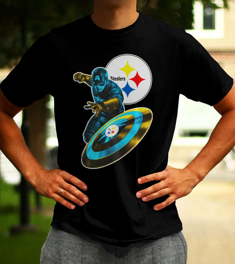 Pittsburgh Steelers Captain America Shield And Logo Crossover T-Shirt