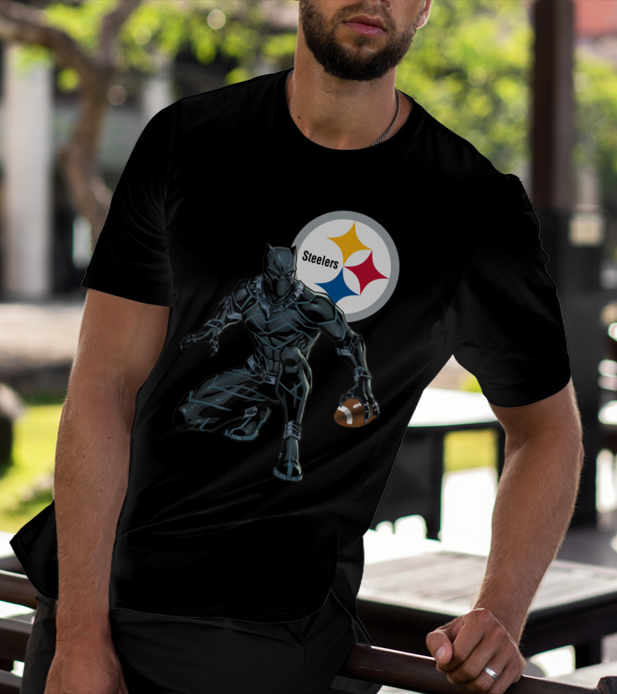 Pittsburgh Steelers Black Panther Football Crossover T-Shirt