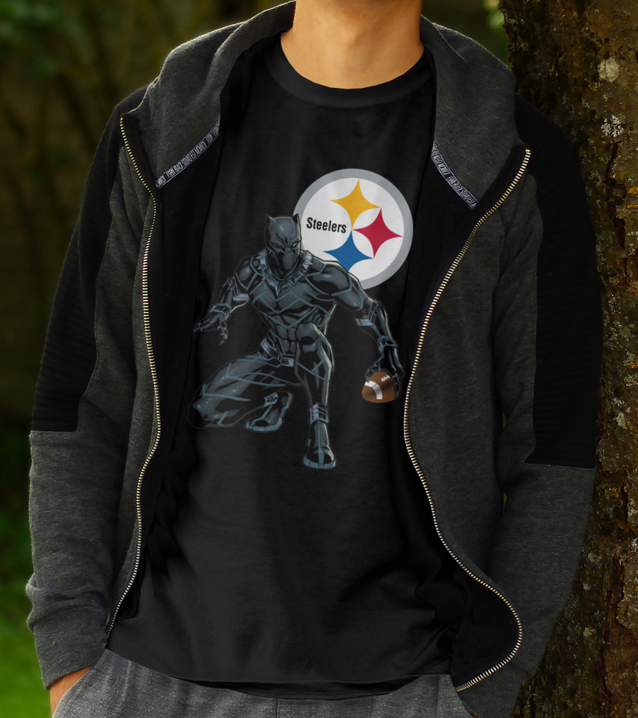 Pittsburgh Steelers Black Panther Football Crossover T-Shirt