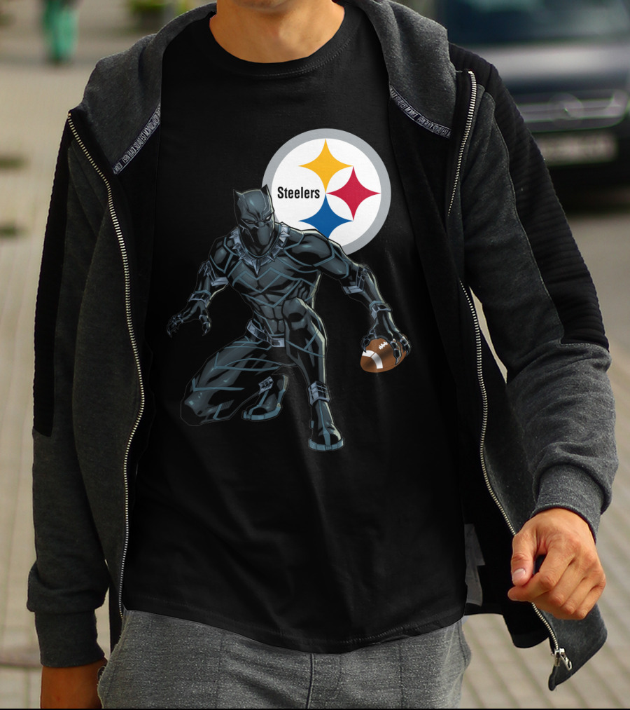 Pittsburgh Steelers Black Panther Football Crossover T-Shirt