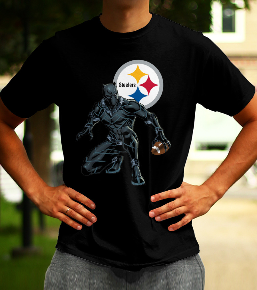 Pittsburgh Steelers Black Panther Football Crossover T-Shirt