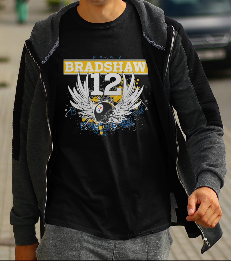 Bradshaw 12 Pittsburgh Steelers Helmet With Wings T-Shirt