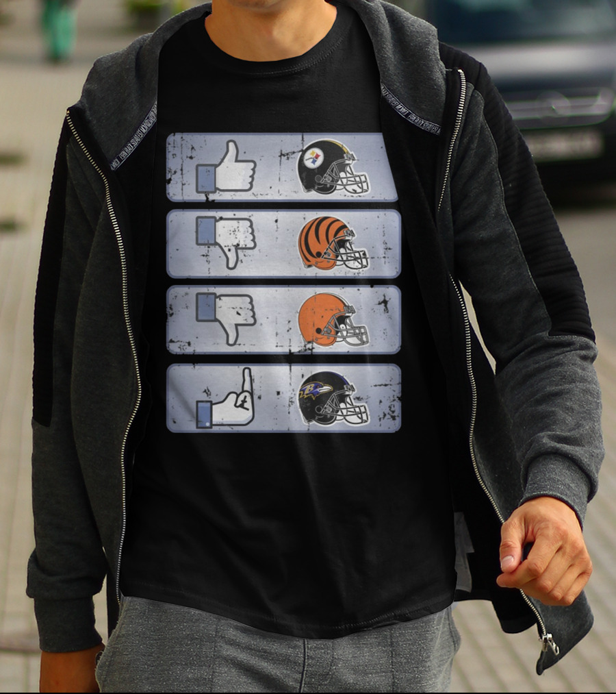 Pittsburgh Steelers Thumbs Up Cincinnati Bengals Thumbs Down Cleveland Browns Thumbs Down Flip Off Baltimore Ravens T-Shirt