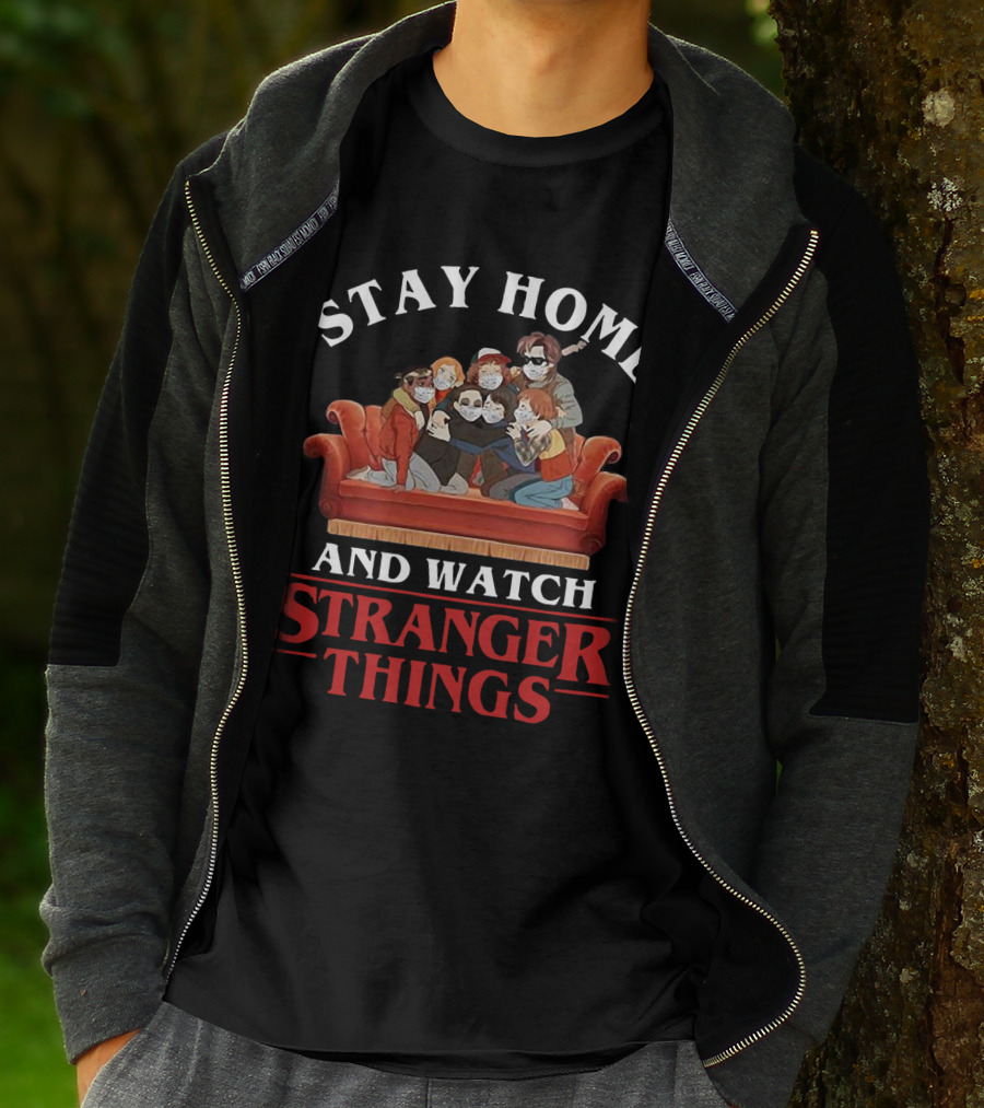 Stay Home And Watch Stranger Things Couch Group Hug Masks T-Shirt