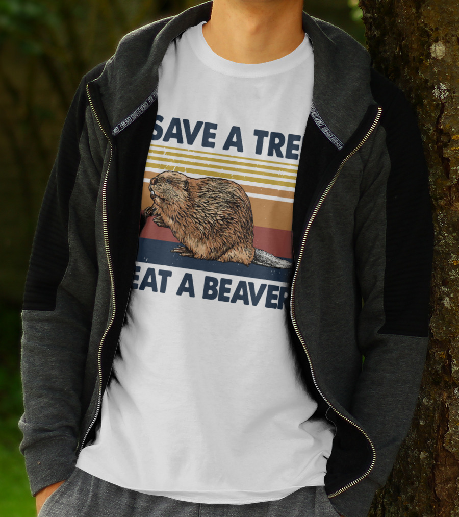 Save A Tree Eat A Beaver Vintage Retro Beaver T-Shirt