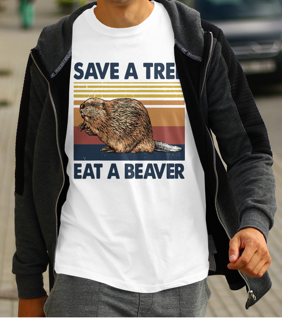 Save A Tree Eat A Beaver Vintage Retro Beaver T-Shirt