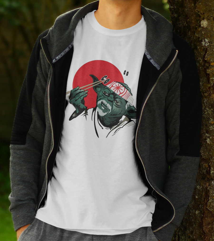 Master Yoda With Chopsticks Karate Kid Miyagi Headband Red Circle T-Shirt