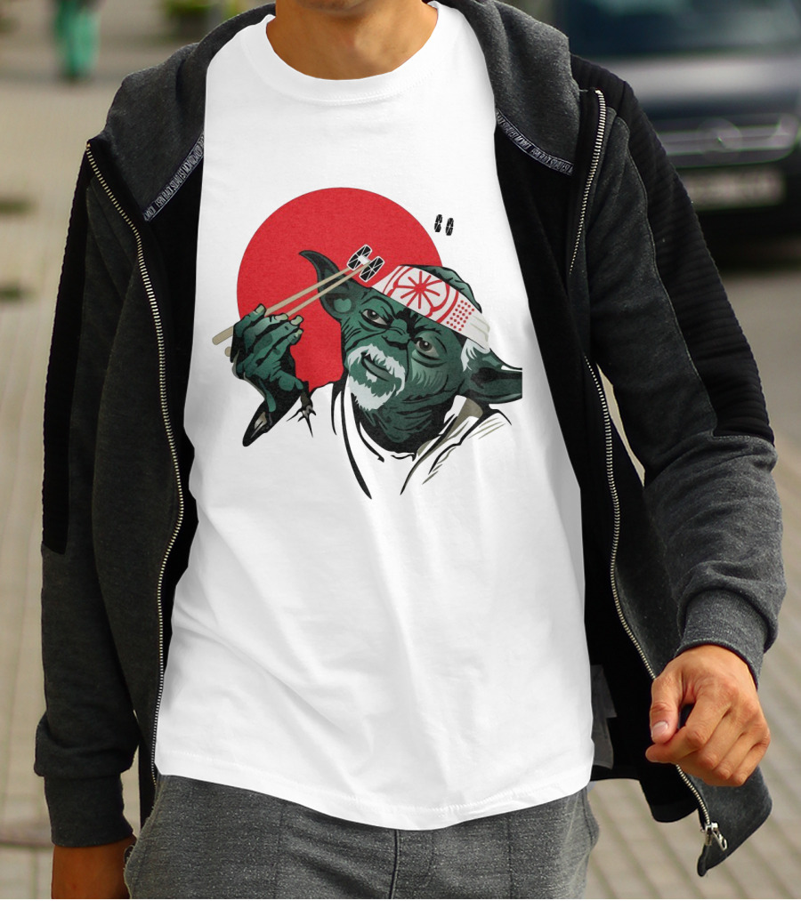 Master Yoda With Chopsticks Karate Kid Miyagi Headband Red Circle T-Shirt