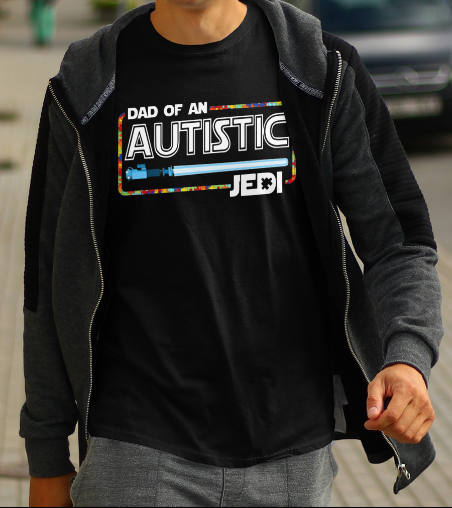 Dad Of An Autistic Jedi Lightsaber Puzzle Piece T-Shirt