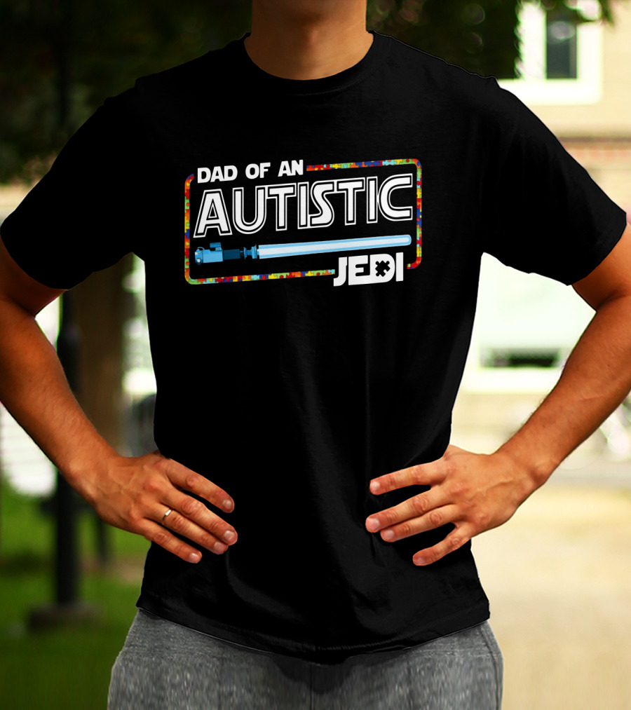 Dad Of An Autistic Jedi Lightsaber Puzzle Piece T-Shirt