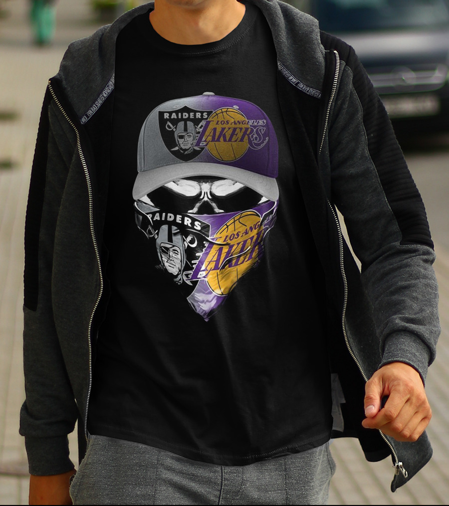 Skull Raiders Los Angeles Lakers Cap And Bandana Combo T-Shirt
