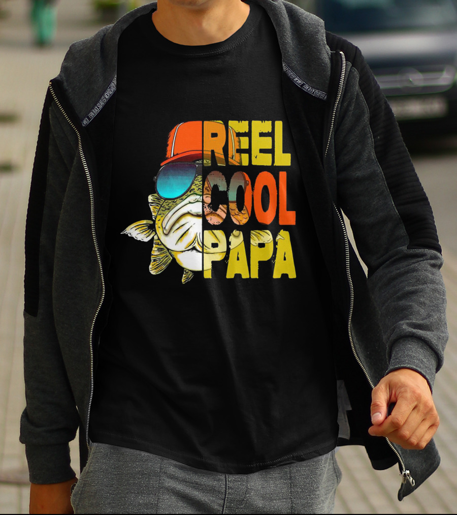 Reel Cool Papa Fish With Sunglasses And Cap T-Shirt