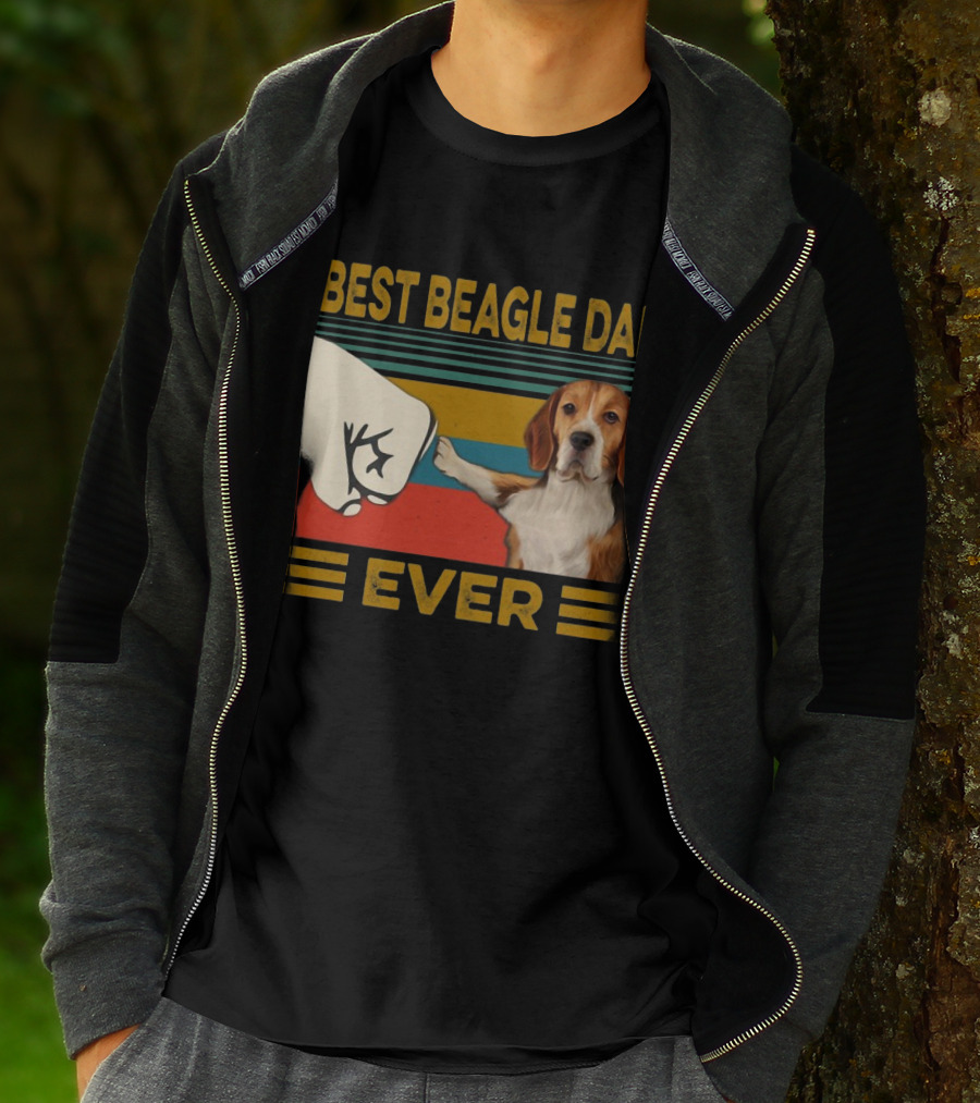 Best Beagle Dad Ever Retro Fist Bump With Beagle T-Shirt