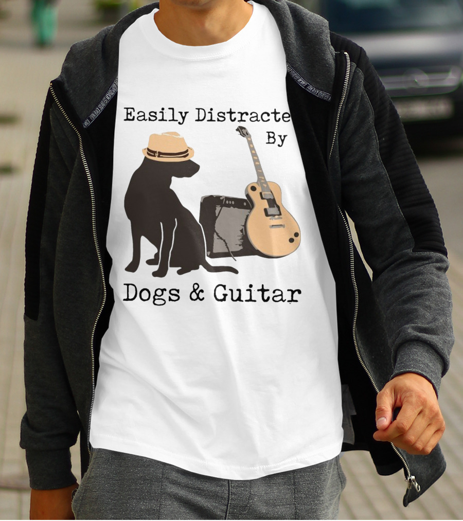 Easily Distracted By Dogs And Guitar Hat And Amplifier T-Shirt