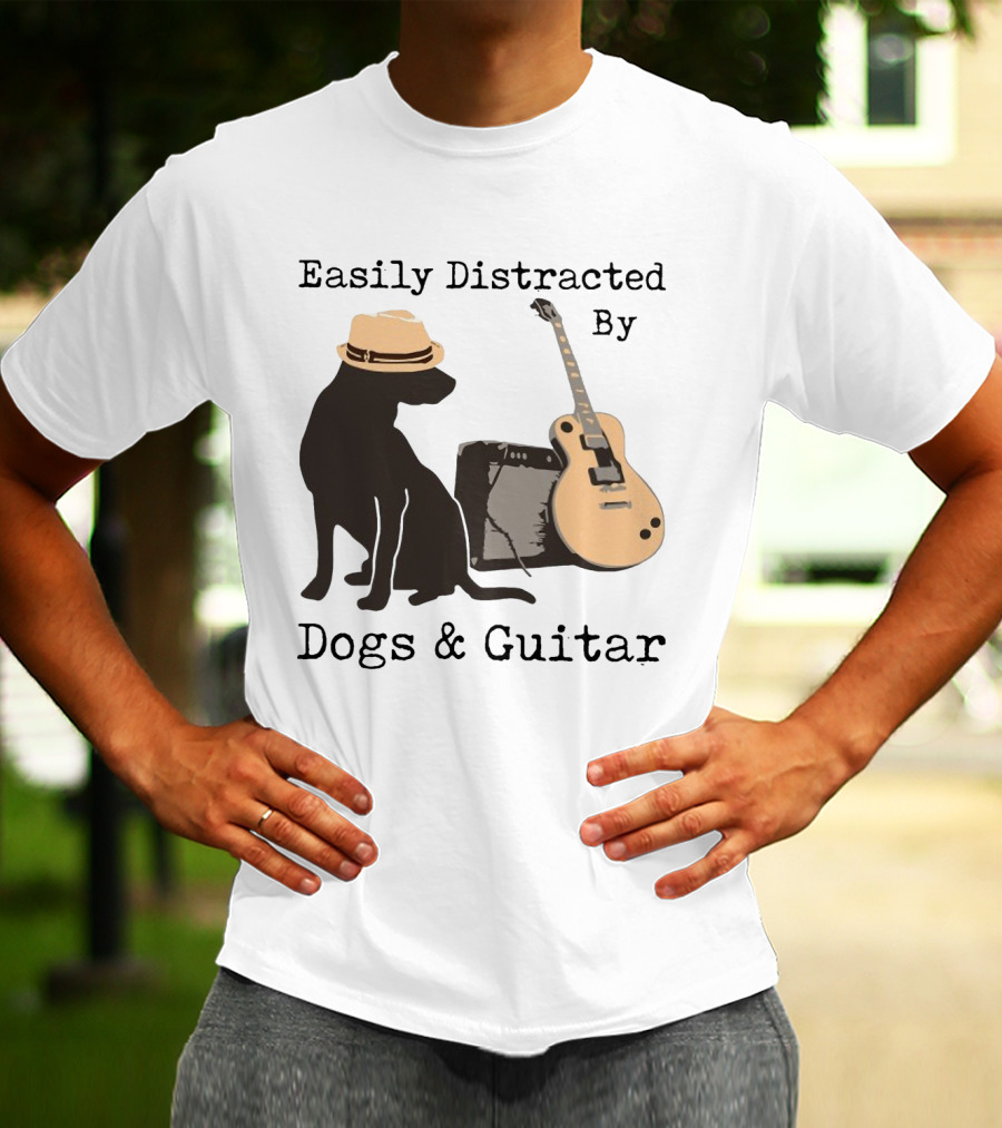 Easily Distracted By Dogs And Guitar Hat And Amplifier T-Shirt