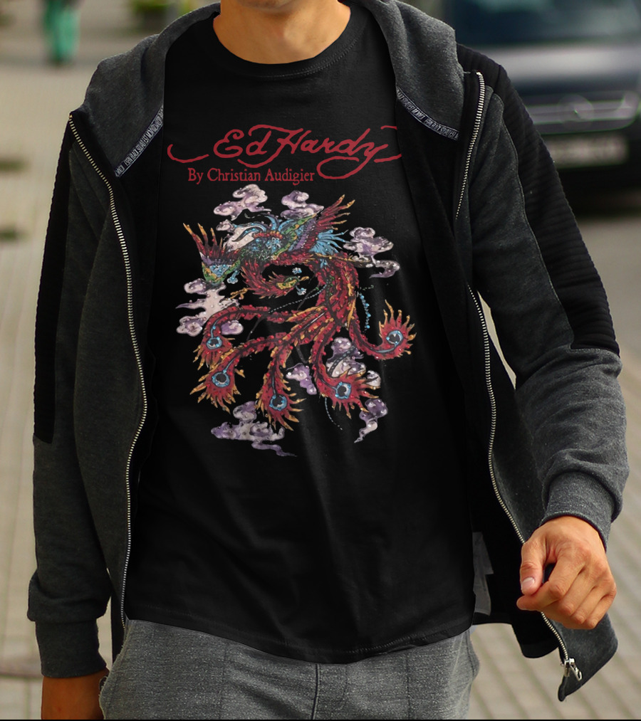 Ed Hardy By Christian Audigier Bling Rhinestone Dragon T-Shirt