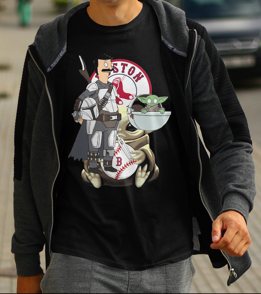 Bob's Burgers Mandalorian And Baby Yoda Boston Red Sox Crossover T-Shirt