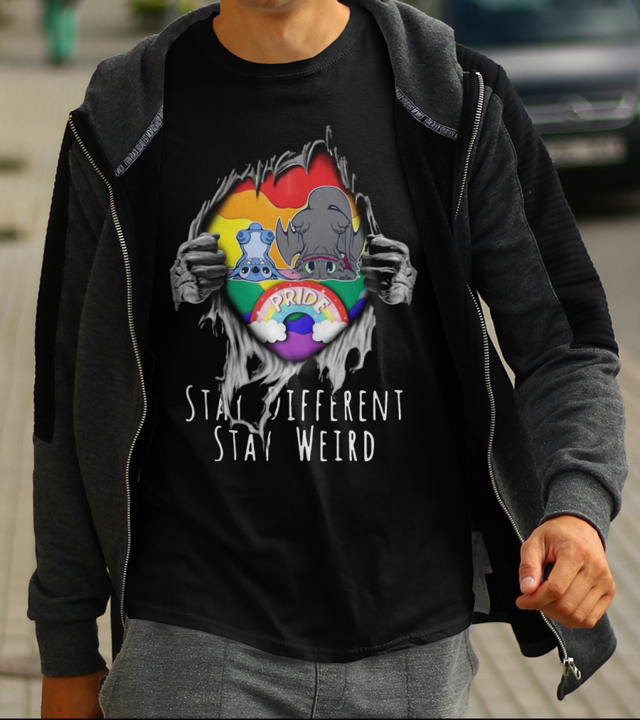 Stay Different Stay Weird Inside Me Stitch Night Fury Pride Heart T-Shirt