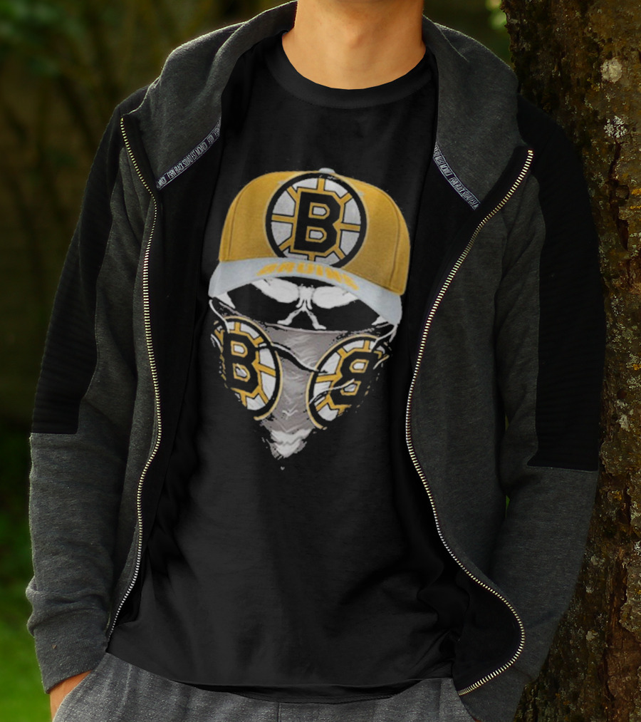 Boston Bruins Skull Mask And Hat T-Shirt