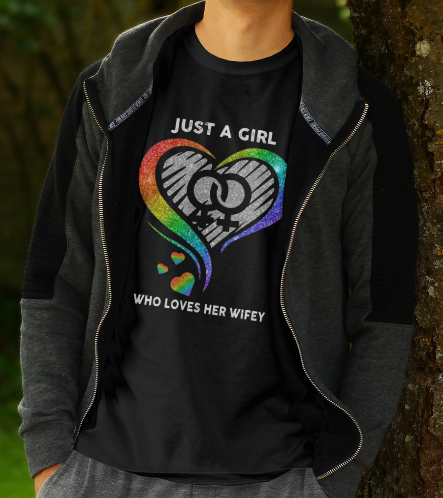 Just A Girl Who Loves Her Wifey Rainbow Heart T-Shirt